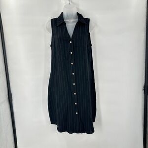 Allie‎ Rose Shirt Dress Small Black Pinstripe Sleeveless Collared Minimalist NEW